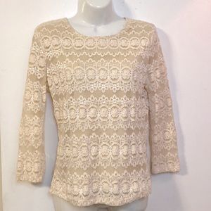 Ivory Lace Scoop Neck Top with Sporadic Glitter